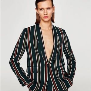 Zara Green Striped Blazer